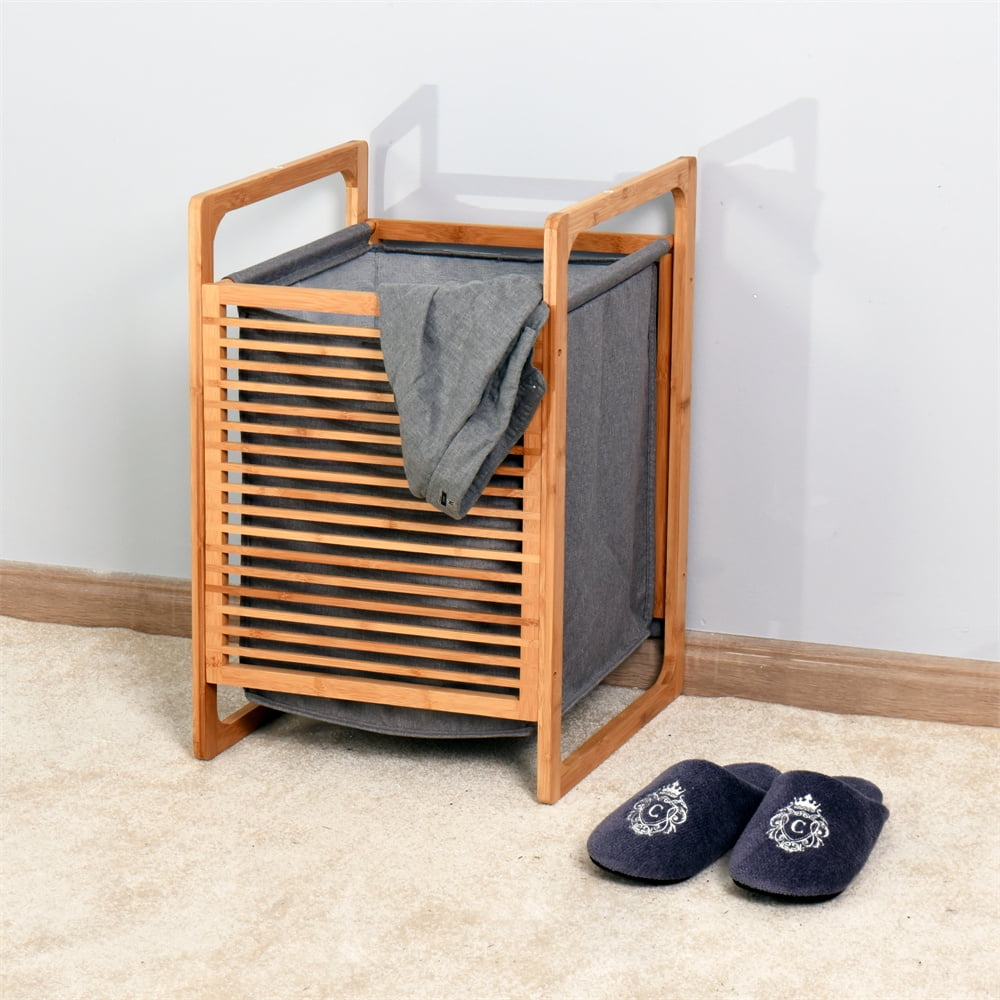 SKYLAND Natural Bamboo Frame Laundry Baskets, Brown