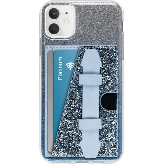 SKYLAR Stick-On Phone Wallet with Adjustable Finger Strap, 2-Pocket ID & Credit Card Holder, Blue
