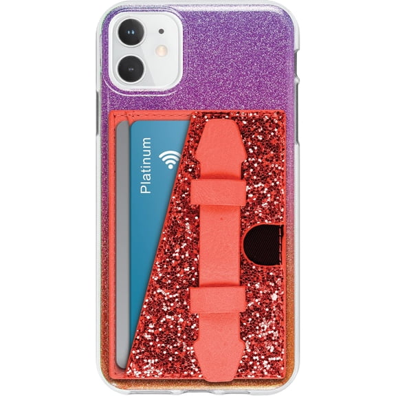 SKYLAR Stick-On Phone Wallet with Adjustable Finger Strap, 2-Pocket ID & Credit Card Holder, Red