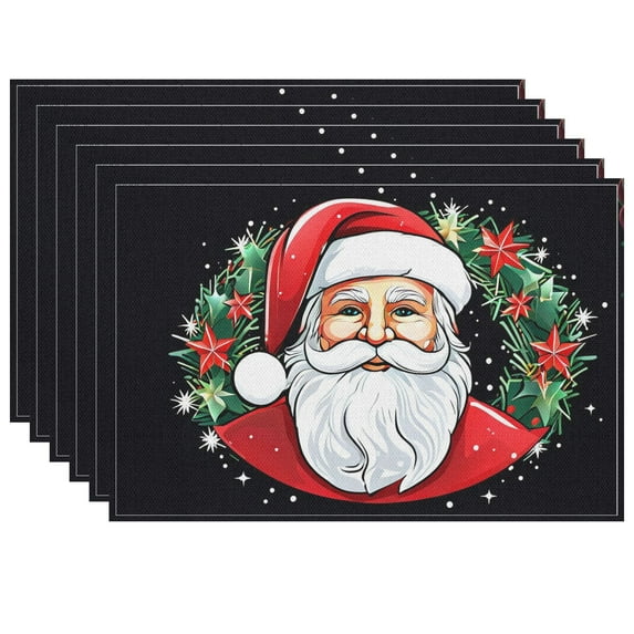Christmas Vintage Washable Placemats for Cafe Restaurant 6Pcs 17.7x13inch - Happy New Year Entrance Mat Fade-Resistant Santa Claus Cartoon Outdoor Doormat