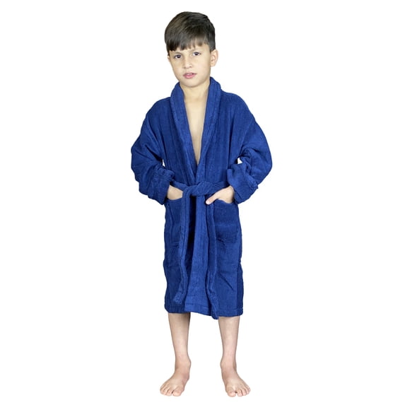 SKYLINEWEARS Child Bathrobe Terrycloth Shawl Collar Spa Robe for Kids Navy Size 14