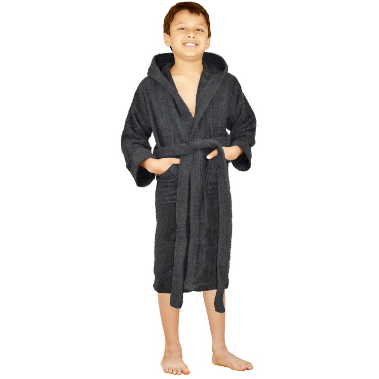 SKYLINEWEARS Kids Bathrobes Hooded Boys Girls Terrycloth Bath Robe Charcoal Size 12