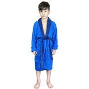 SKYLINEWEARS Kids Bathrobes for Boys Shawl Collar 100% Cotton Bath Robe Blue Size 4