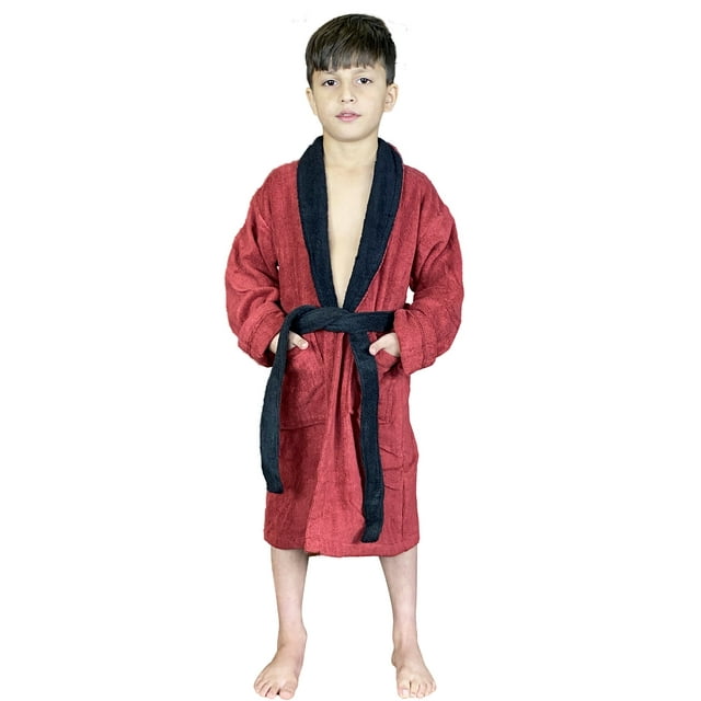 SKYLINEWEARS Little Boy Bathrobe Shawl Collar Spa Bath Robe Wine Size 14