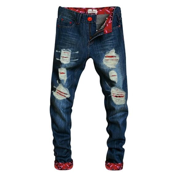 SKYLINEWEARS Men's Ripped Distressed Destroyed Slim Fit Straight Legs Denim Jeans