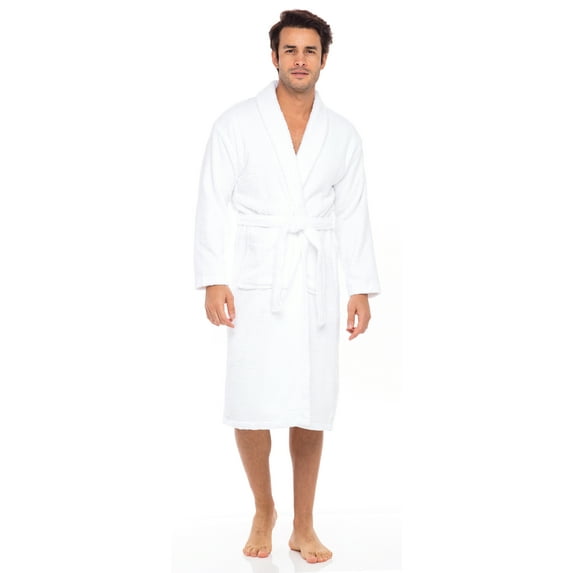 SKYLINEWEARS Men’s Robe Terry Cotton Bathrobe Shawl Collar Shower Bath Robes Kimono Sweat Steaming Clothes