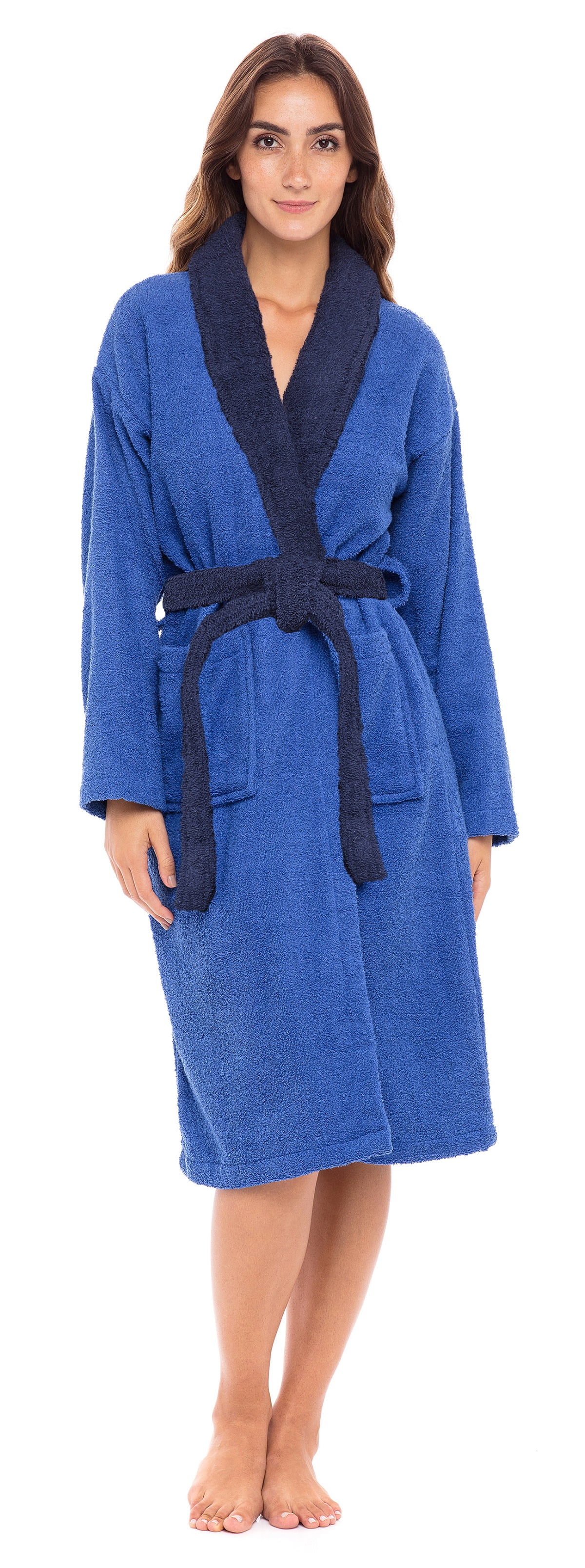 SKYLINEWEARS Shawl Collar Robe Women Terry Cloth Robes knee length