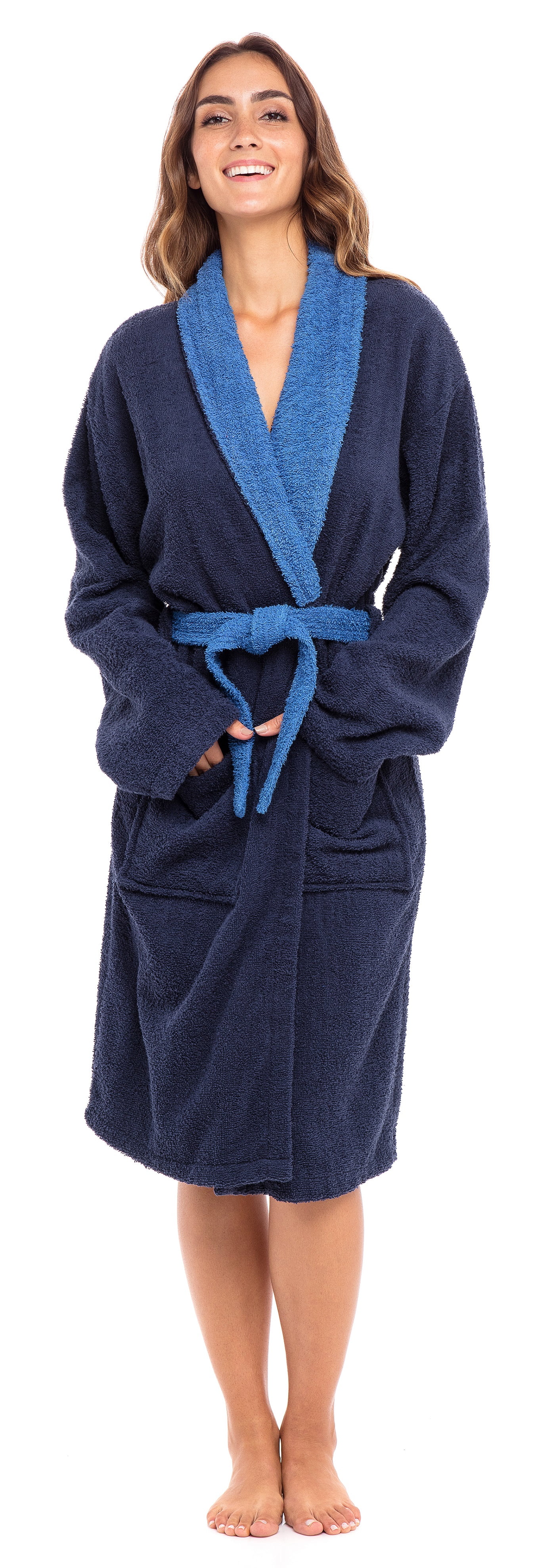 SKYLINEWEARS Shawl Collar Robe Women Terry Cloth Robes knee length
