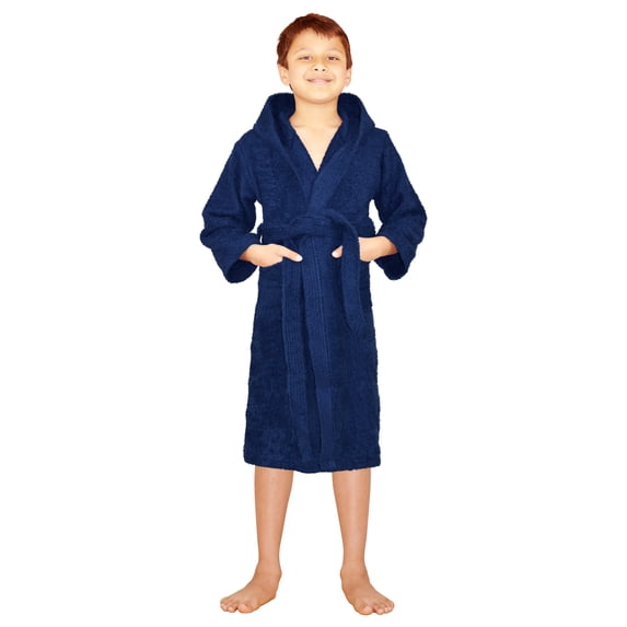 SKYLINEWEARS Terry Cloth 100% Cotton Kid’s Boys & Girls Hooded Bathrobe Navy Size 14