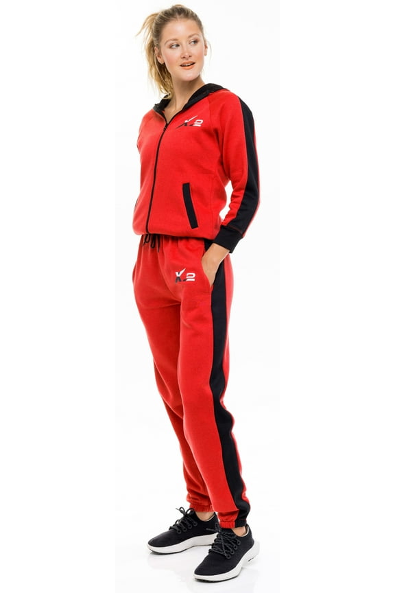 Track Suits for Women Set Workout Gym Full Zip-Up Hoodie Sweatsuits 2 Piece Tracksuit Collar Red Black M