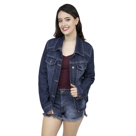 SKYLINEWEARS Women Denim Jacket Button UP Long Sleeve Ladies Stretch Trucker Jean Jackets