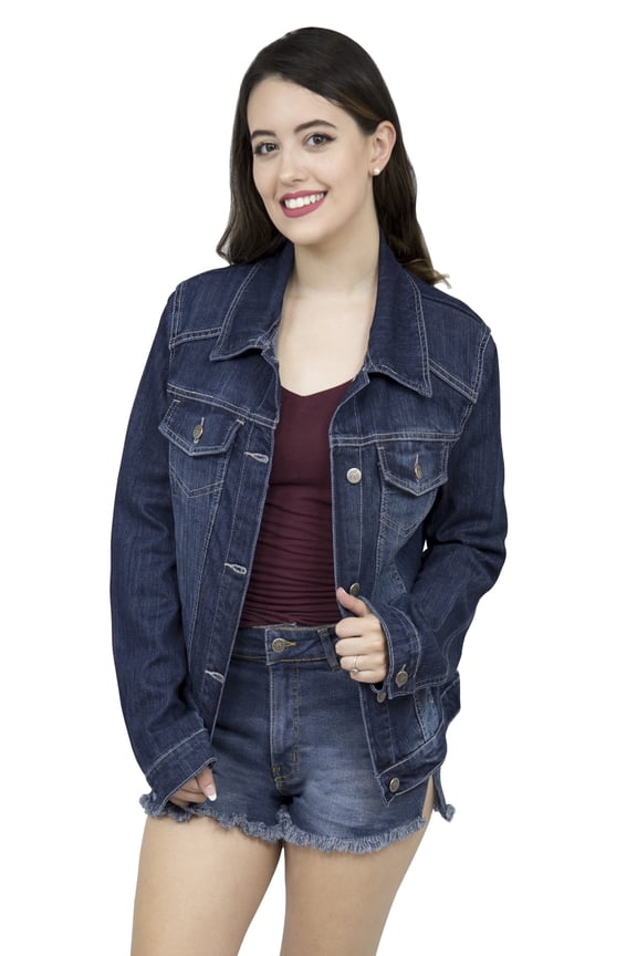 Women Denim Jacket Button UP Long Sleeve Ladies Stretch Trucker Jean Jackets