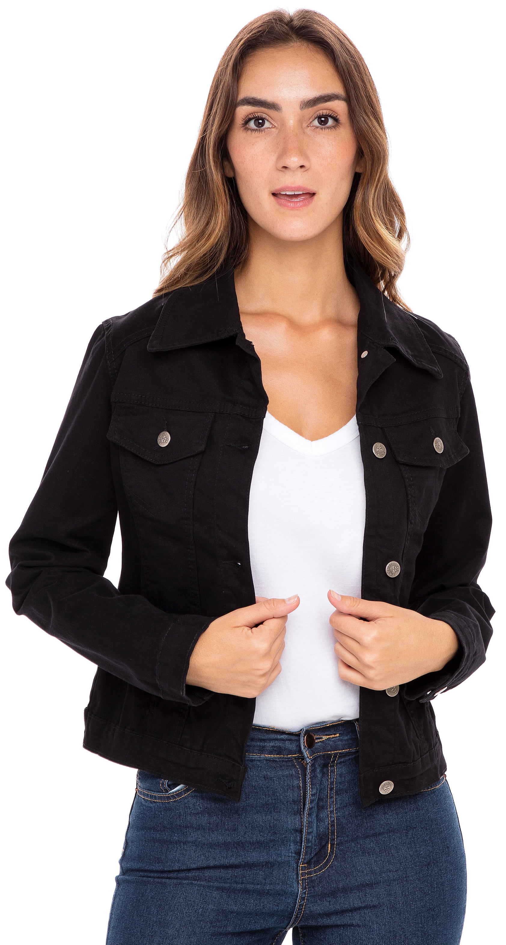 SKYLINEWEARS Women Denim Jacket Button UP Long Sleeve Ladies Stretch ...