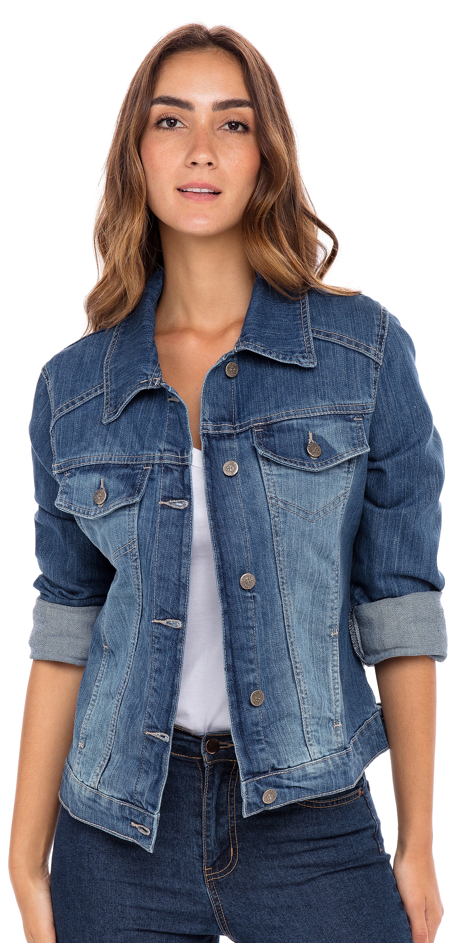 SKYLINEWEARS Women Denim Jacket Button UP Long Sleeve Ladies Stretch Trucker Jean Jackets - image 1 of 5