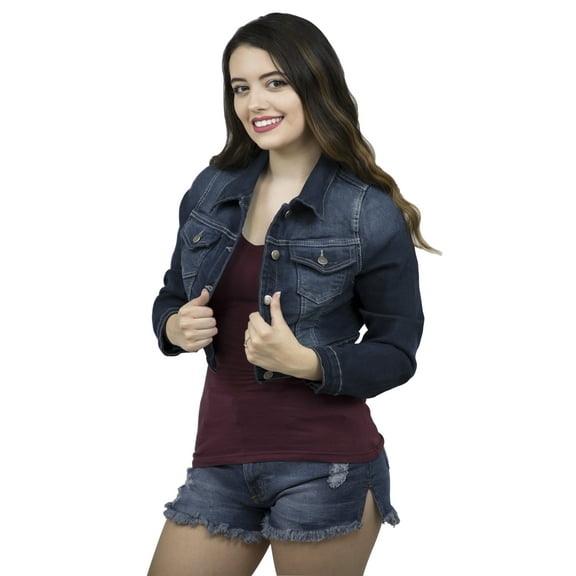 Womens Plus Size Button Closed Cropped Stretch Denim Jacket Ladies Oversize Coat