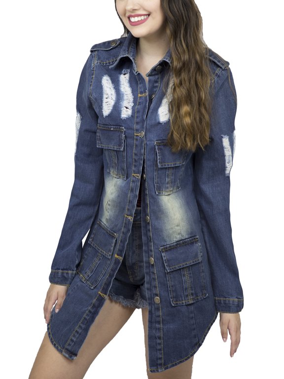 Women’s Casual Distressed Denim Jacket Boyfriend Long Sleeve Ripped Jean Jacket Coat