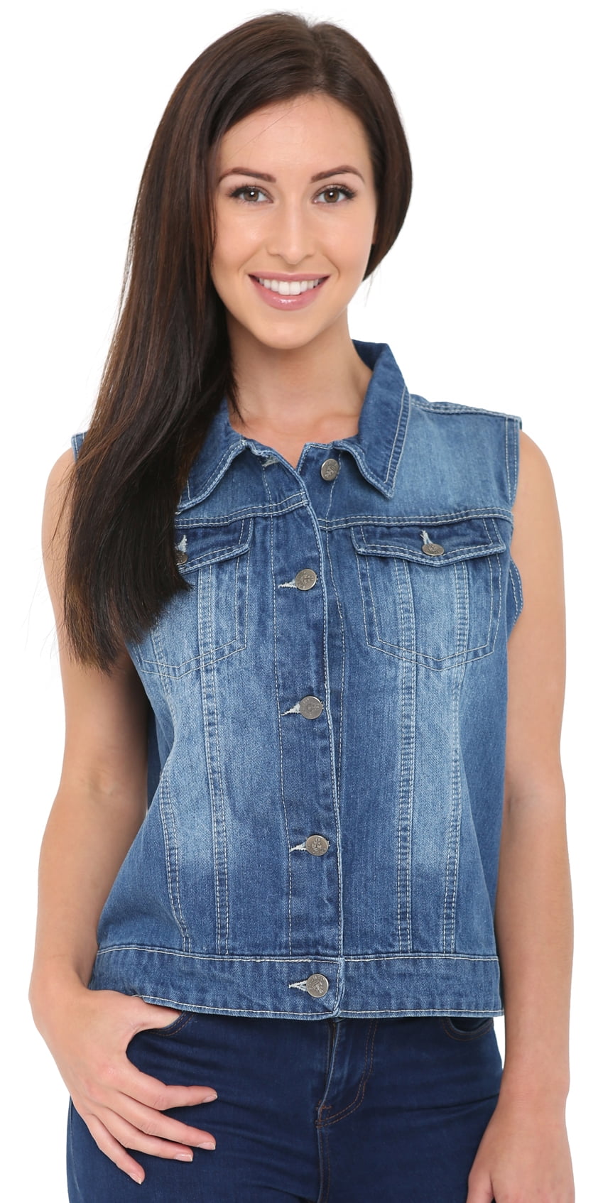 SKYLINEWEARS Women's Denim Vest Buttoned Washed Denim Vest Sleeveless — free download