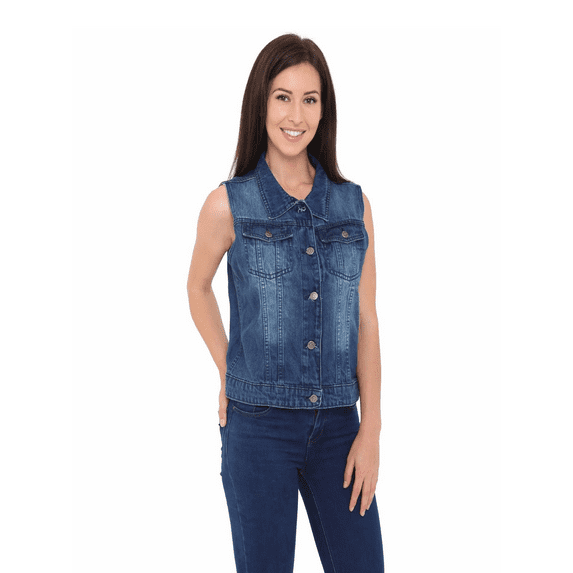 SKYLINEWEARS Women's Denim Vest Buttoned Washed Denim Vest Sleeveless jean Jacket Chest Flap Pocket
