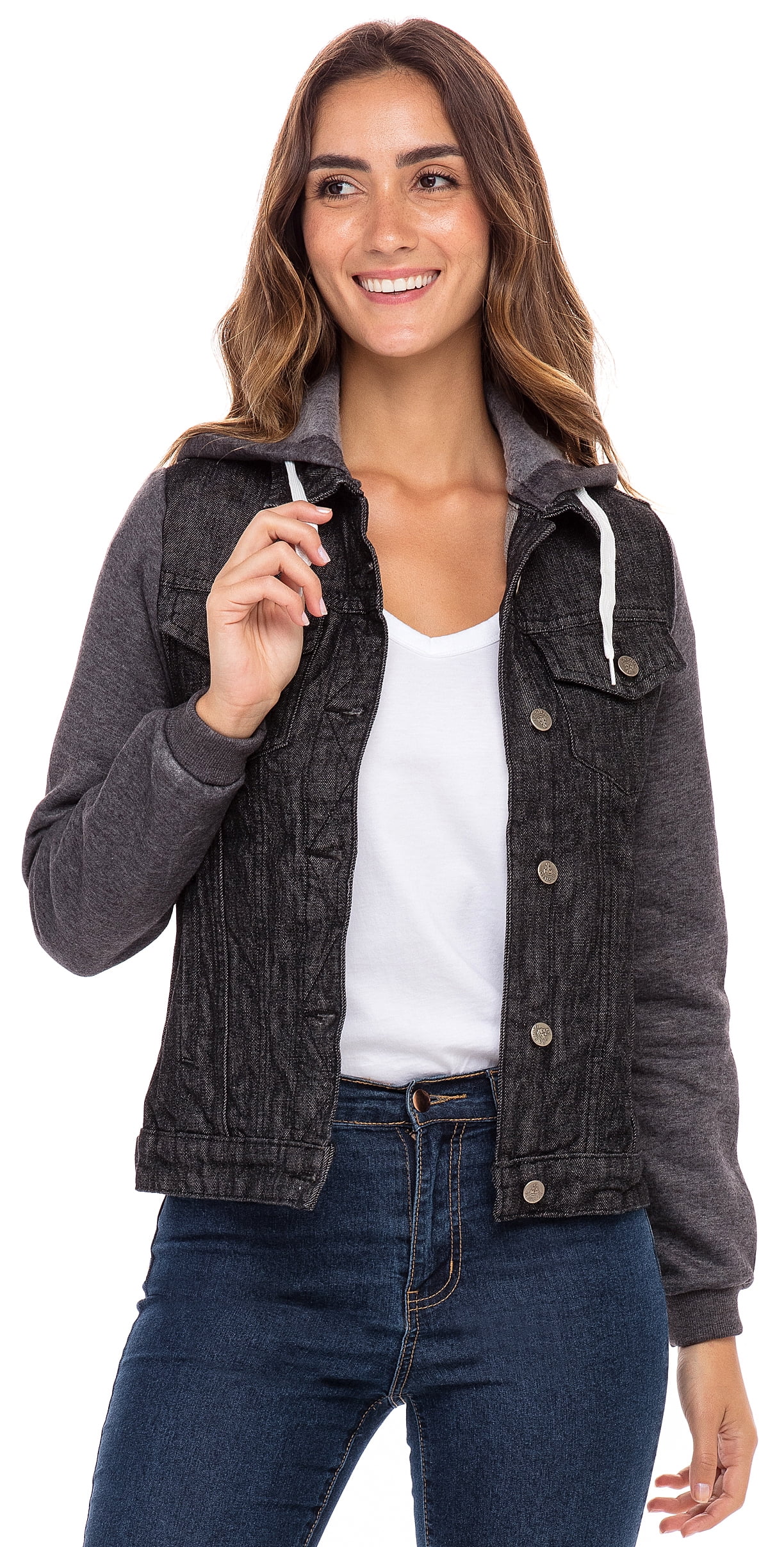SKYLINEWEARS Women's Hooded Denim Jacket Long Sleeve Layered Drawstring ...