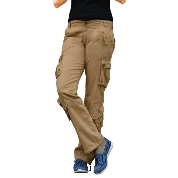 SKYLINEWEARS Women's Utility Work Cargo Solid Style Hiking Pants Cotton Workwear Trouser Khaki S
