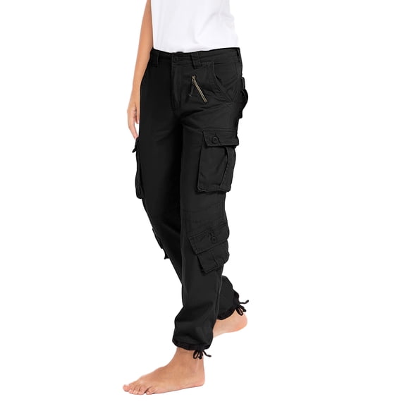 SKYLINEWEARS Women's Utility Work Cargo Solid Style Hiking Pants Cotton Workwear Trouser Black XL
