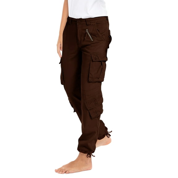 SKYLINEWEARS Women's Utility Work Cargo Solid Style Hiking Pants Cotton Workwear Trouser Cofee L
