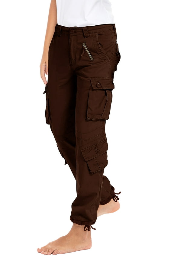 Women's Utility Work Cargo Solid Style Hiking Pants Cotton Workwear Trouser Cofee XXL