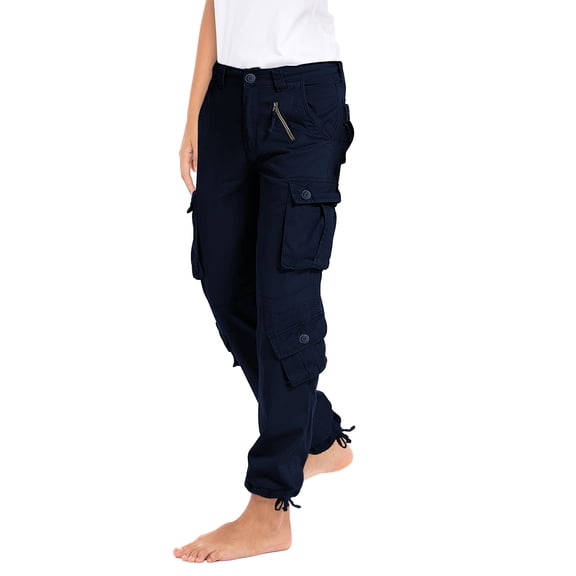 SKYLINEWEARS Women's Utility Work Cargo Solid Style Hiking Pants Cotton Workwear Trouser Navy XS