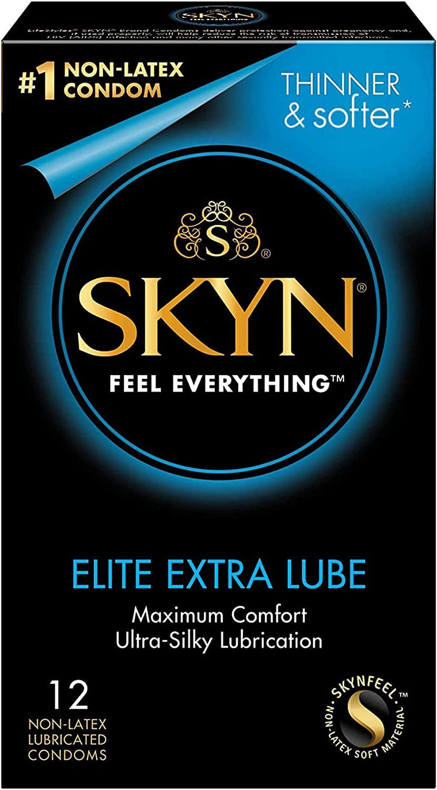 SKYN Elite Extra&nbsp;Lube&nbsp; Ultra-Thin,  Lubricated&nbsp;Latex-Free&nbsp;Condoms &nbsp;Ultra-Silky Lubrication for  Maximum Comfort, 12 Count (Pack of 1) - Walmart.com