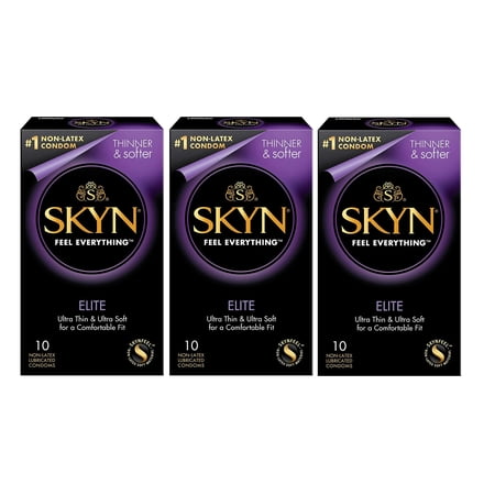 SKYN Elite Ultra Thin Ultra Soft Non-Latex Lubricated Condoms 10 Pack (3-Pack)