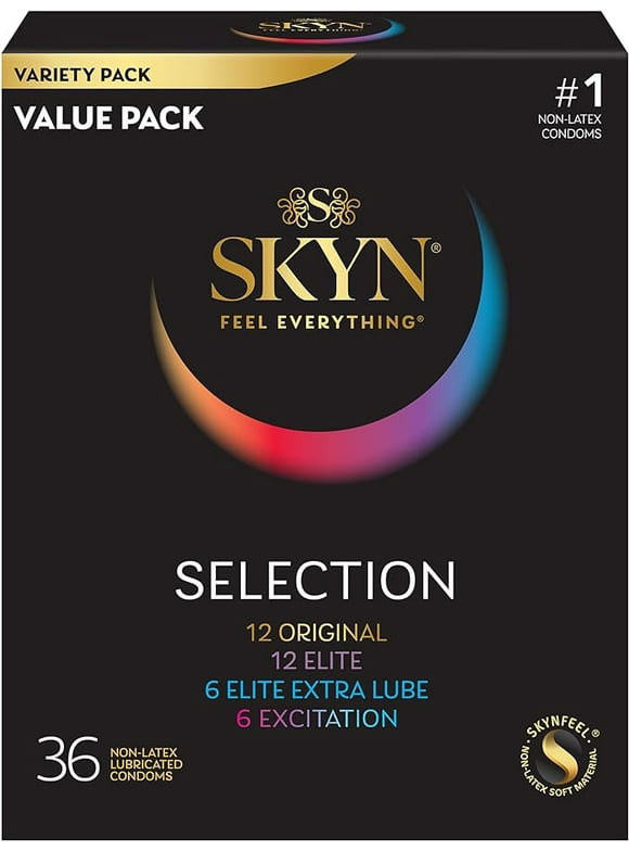 SKYN Selection Non-Latex Condoms - Contains SKYN Elite, Original, Excitation, Extra Lube, Condoms, 36 Count