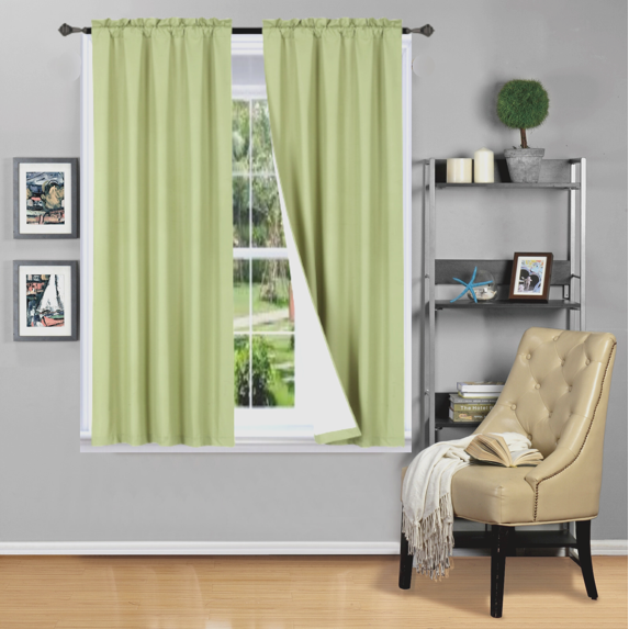 SKYNE 2 PANELS SOLID BLACKOUT THERMAL ROD POCKET FOAM LINED WINDOW CURTAIN DRAPE R64,Solid,MICROFIBER,63",SAGE GREEN