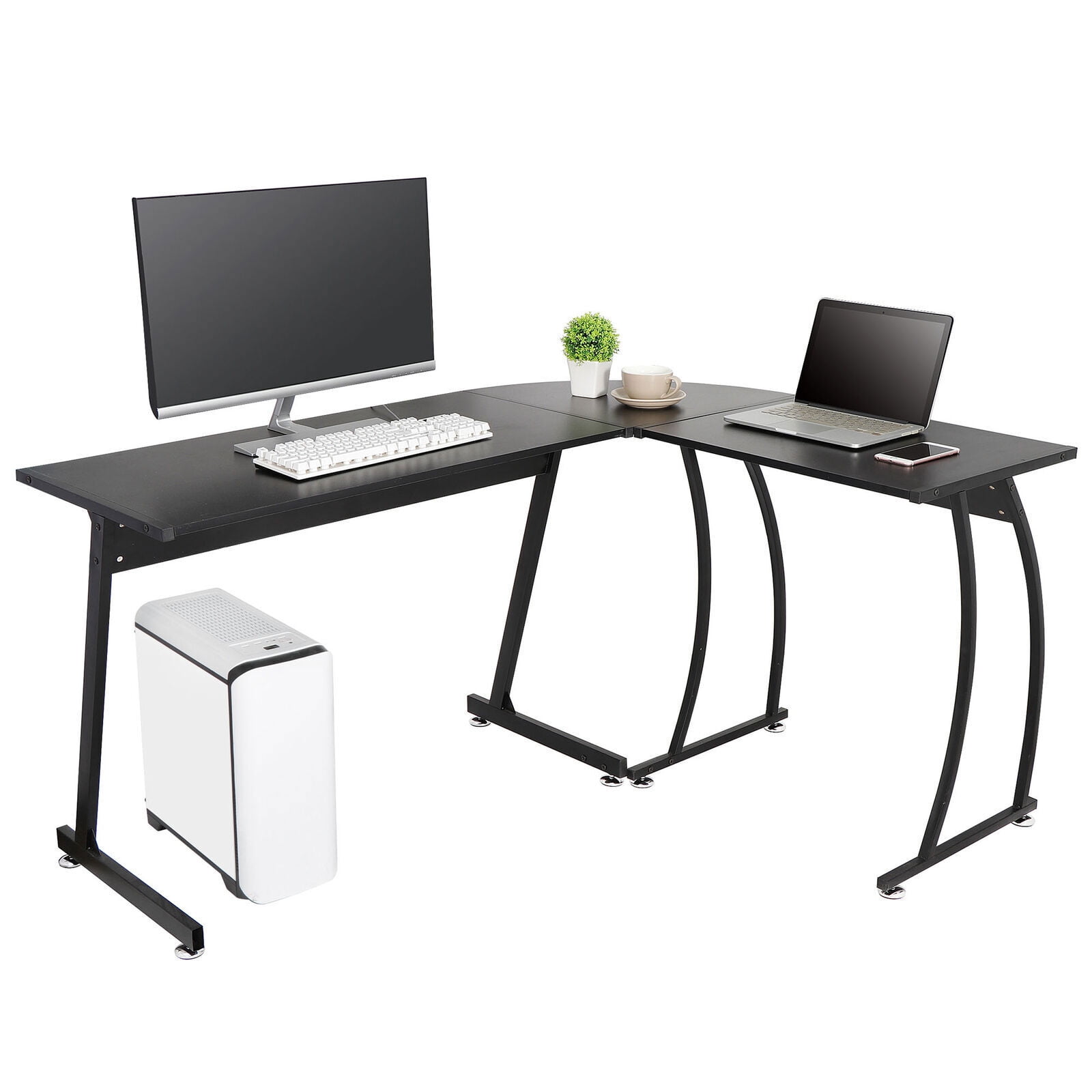 SKYNE L-Shaped Corner Computer Desk - Sturdy Steel Frame & Waterproof ...