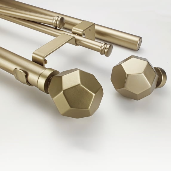 SKYPLUS LIVING 1-1/8 inch Double Window Curtain Rods with Faceted Finials, Adjustable 72-144 in,Gold