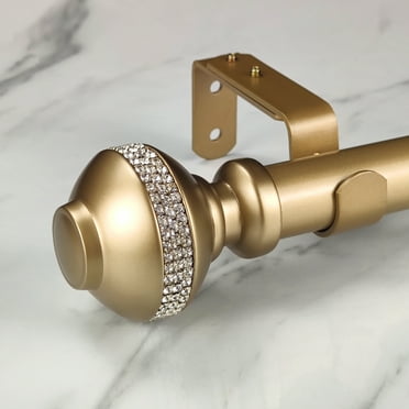 SKYPLUS LIVING 1-1/8 inch Single Window Curtain Rod with Rhinestone Finials Set, 72-144 in,Gold
