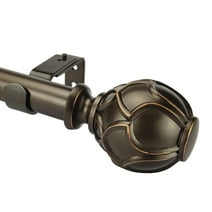 SKYPLUS LIVING 1 inch Single Curtain Rod with Round Finial Set , Adjustable 72-144 in,Bronze