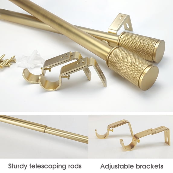 SKYPLUS LIVING 1 inch Single Window Curtain Rod with Gold Finials Set, Adjustable 72-144 in,Gold