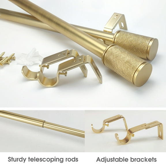 SKYPLUS LIVING 1 inch Single Window Curtain Rod with Gold Finials Set, Adjustable 72-144 in,Gold