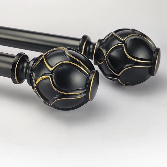 SKYPLUS LIVING 1 inch Single Window Curtain Rod with Round Finial Set, Adjustable 36-72 in,Black