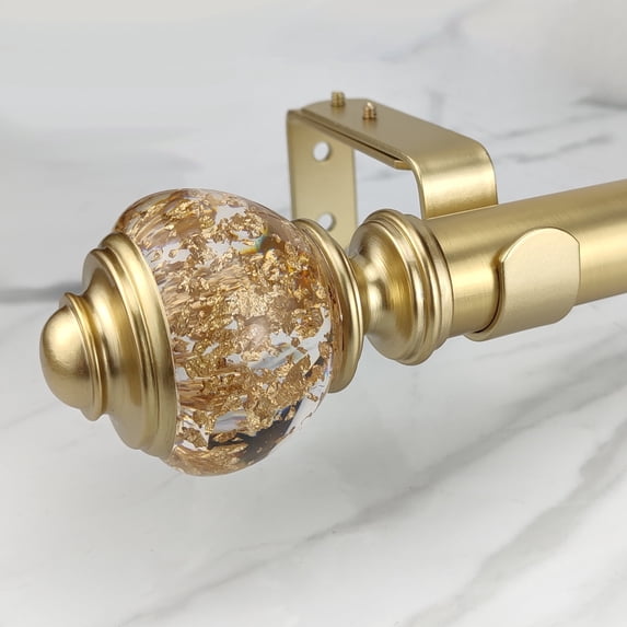 SKYPLUS LIVING Glam Luxury Single Curtain Rod, Adjustable 72-144 in, Sphere Gold Finial