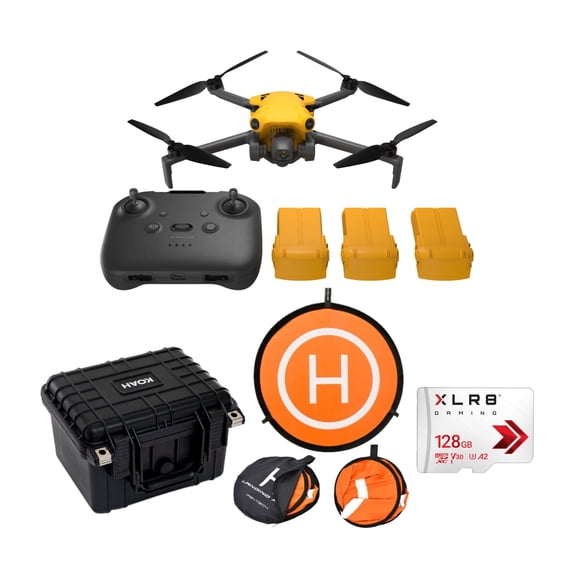 SKYROVER X1 48MP 4K Fly More Combo Drone (Yellow) Bundle with Hard Case, Memory Card and Landing Pad (4 Items)