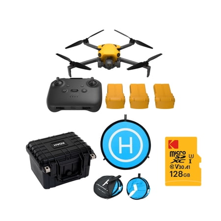 SKYROVER X1 48MP 4K Fly More Combo Drone (Yellow) Bundle with Hard Case, Memory Card and Landing Pad (4 Items)
