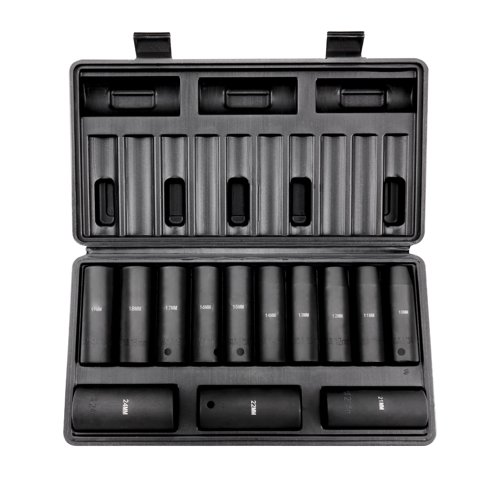 SKYSHALO 1/2" Drive Impact Socket Set, 13 PCS Socket Set Metric 10-24mm, 6 Point CR-V Alloy Steel for Auto Repair, Rugged Construction & Storage Case