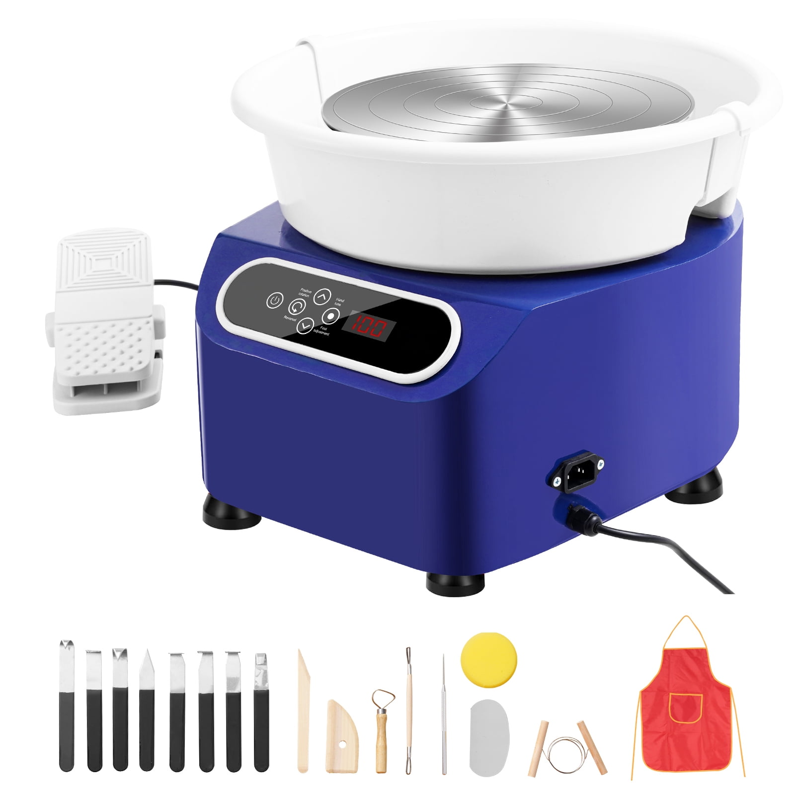 KFFKFF 10 Inch Mud Wheels 350W Ceramic Wheel Footrest Touch Screen Apron Blue