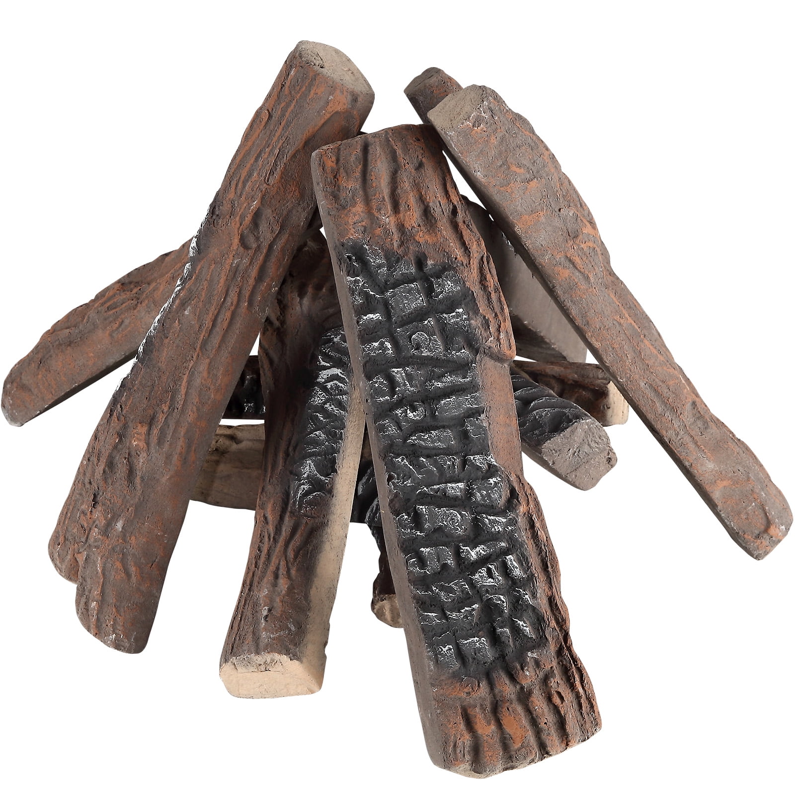 SKYSHALO 10 Piece Ceramic Fireplace Logs, Durable Decorative Logs for