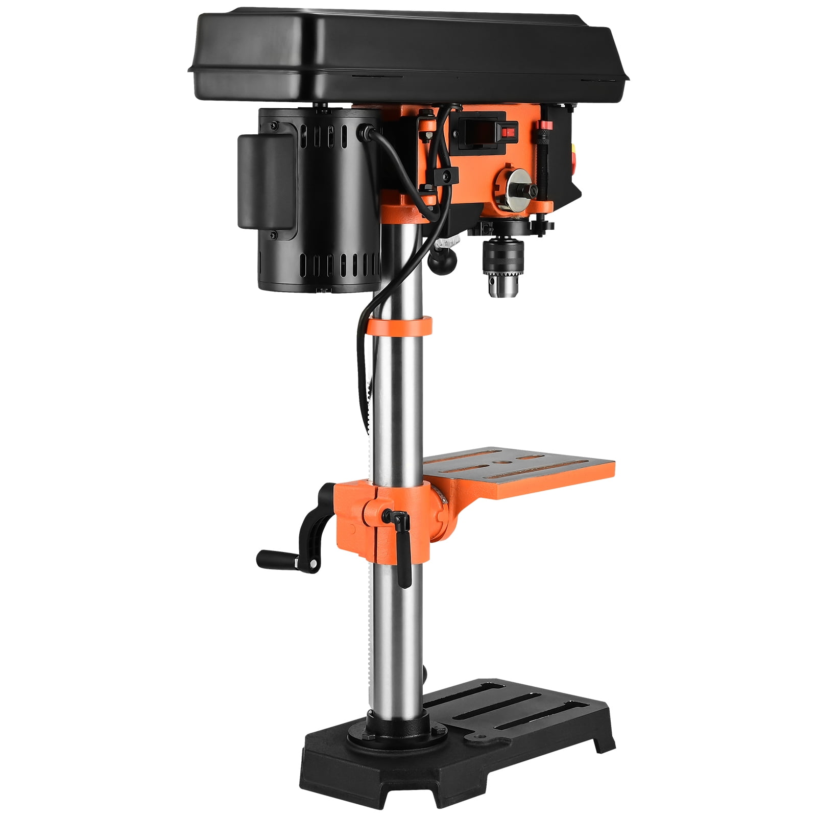 KFFKFF 10in Benchtop Drill Press, 3.2 A Motor, 5-Speed Adjustable with 650-3100 RPM, Cast Iron Frame, 0-45° Tilting Worktable, Built-in Work Light, Suitable for Wood and Metal Drilling
