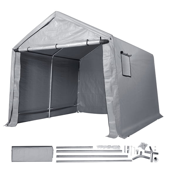 SKYSHALO 10 x 10 x 8.5 ft Outdoor Storage Shelter Portable Garage Carport Heavy Duty Anti-Snow Waterproof Storage Canopies Shed for Motorcycle, Boat or Garden Tools with Roll up Door & Vents, Grey