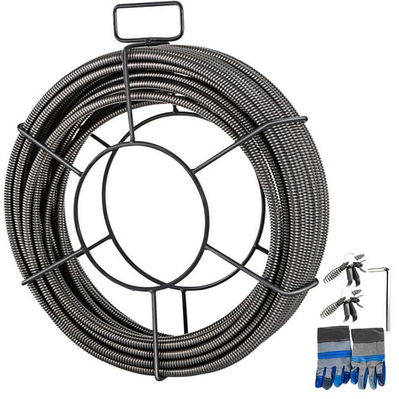 KFFKFF 100 Ft x 1/2 In Solid Core Sewer Line Cleaning Cable, Efficient Pipe Auger Snake for Clog Removal