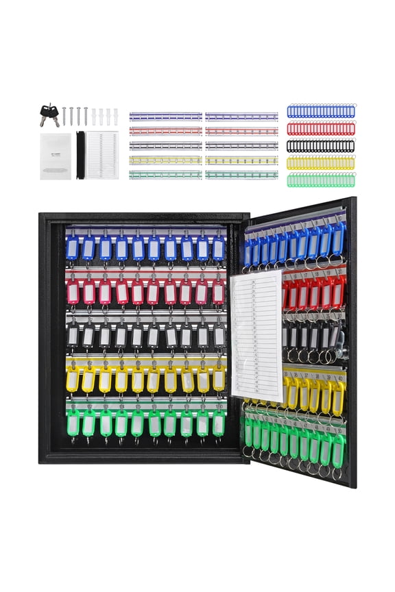 100-Key Cabinet Key Lock Box with Colorful Key Tags & Adjustable Racks