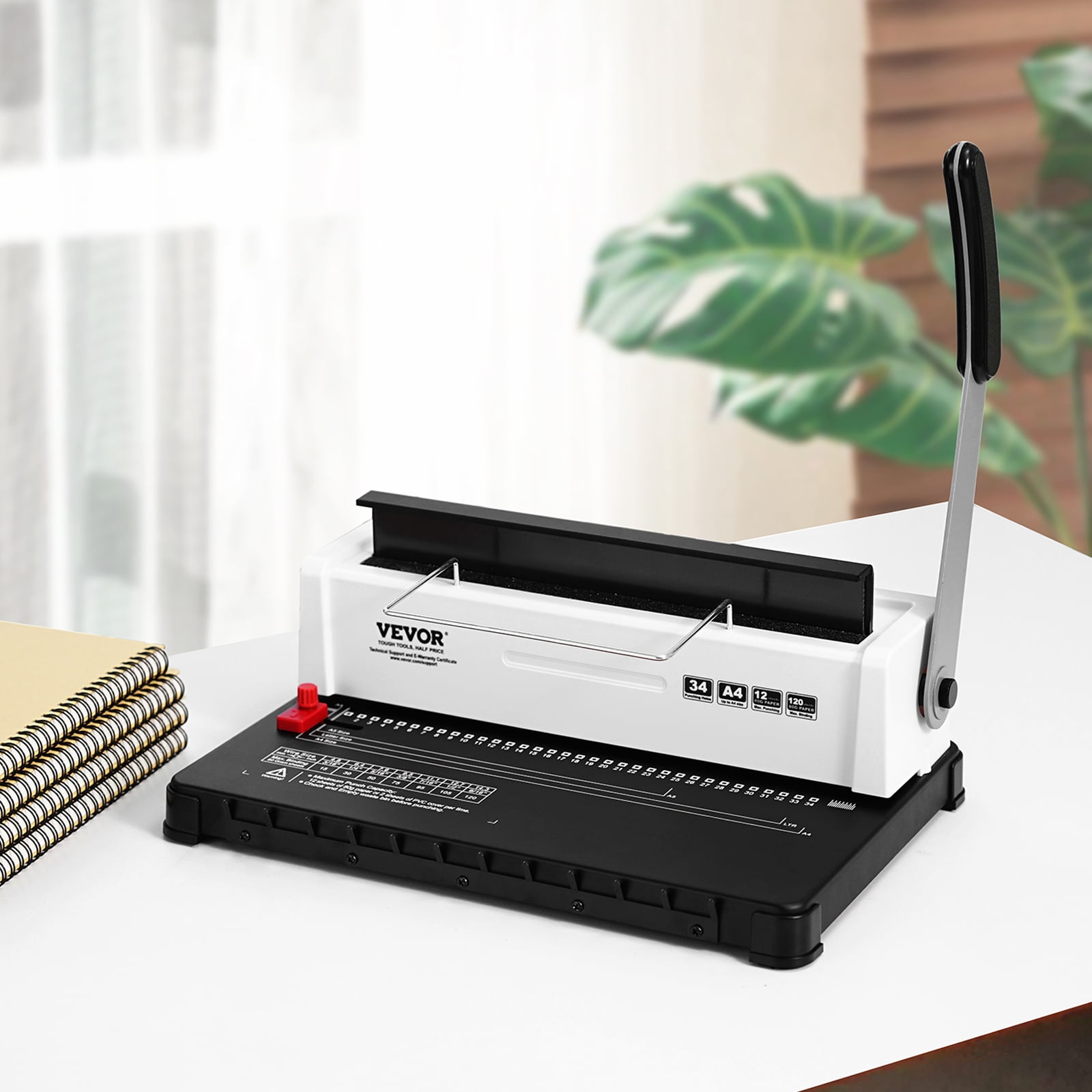 KFFKFF Manual Coil Spiral Binding Machine Book Maker Binding Spines Manual Book Maker 34-Holes Binding 120 Sheets, with 5/16'' Coil Binding Spines for Letter Size, A4, A5